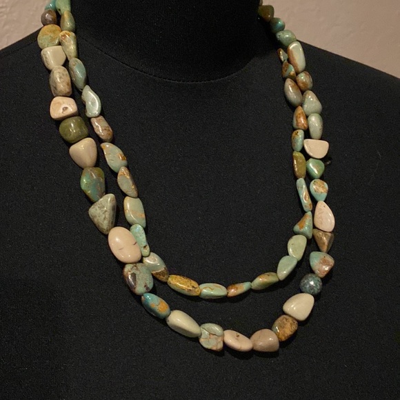 Double Genuine Turquoise Necklace 2 Cross Pendants Cowgirl Western Vintage - Picture 10 of 13